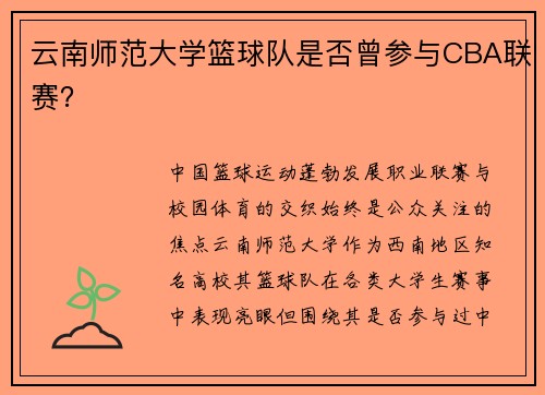 云南师范大学篮球队是否曾参与CBA联赛？